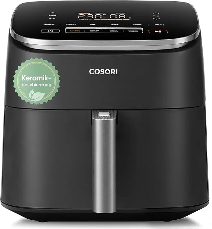 Die COSORI Turboblaze 9-in-1 Heißluftfritteuse mit Keramikbeschichtung im Test für nachhaltige Heißluftfritteusen.