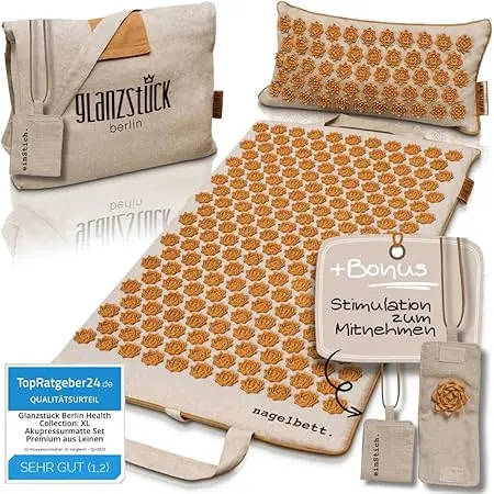 XL Akupressurmatten Set aus Leinen und Kokosfaser von Glanzstück Berlin im Vergleich.