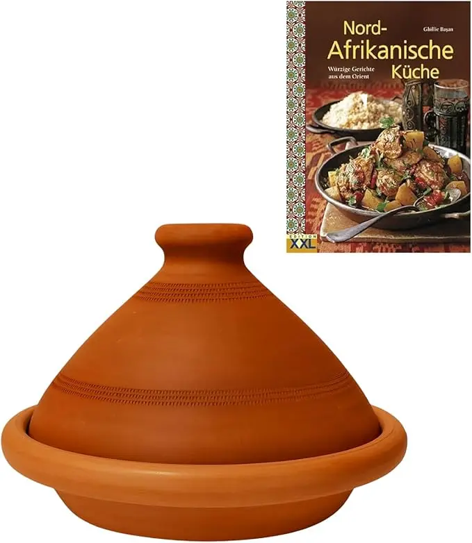 Original marokkanische Tajine Tuareg aus schadstofffreiem Naturlehm für gesundes Kochen.