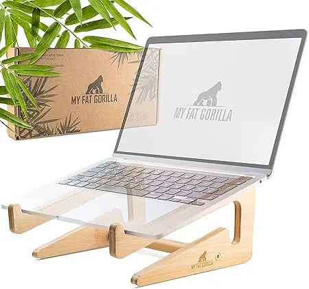  nachhaltige Laptopständer im Vergleich: Der schlichte Bambus-Riser von MY FAT GORILLA für bessere Ergonomie am Arbeitsplatz.