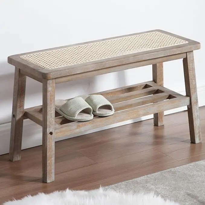 Elegante Ya-Home Schuhbank aus Rattan und Holz im Vergleich für nachhaltige Schuhregale.