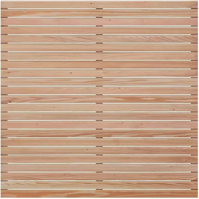 nachhaltige Sichtschutzwände im Vergleich: Die Mega Holz Rhombus-Sichtschutzwand Lärche aus naturbelassenem Holz.