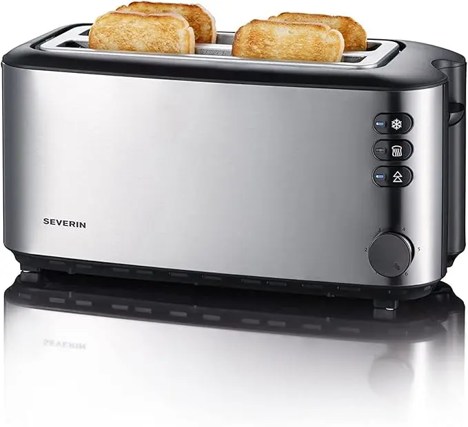 Der Severin AT 2509 4-Schlitz Toaster aus Edelstahl im Vergleich für nachhaltige Toaster.
