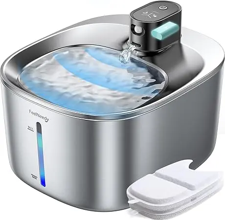 Großer kabelloser FEELNEEDY Edelstahl-Trinkbrunnen mit 4 Liter Volumen für nachhaltige Trinkbrunnen Haushalte.