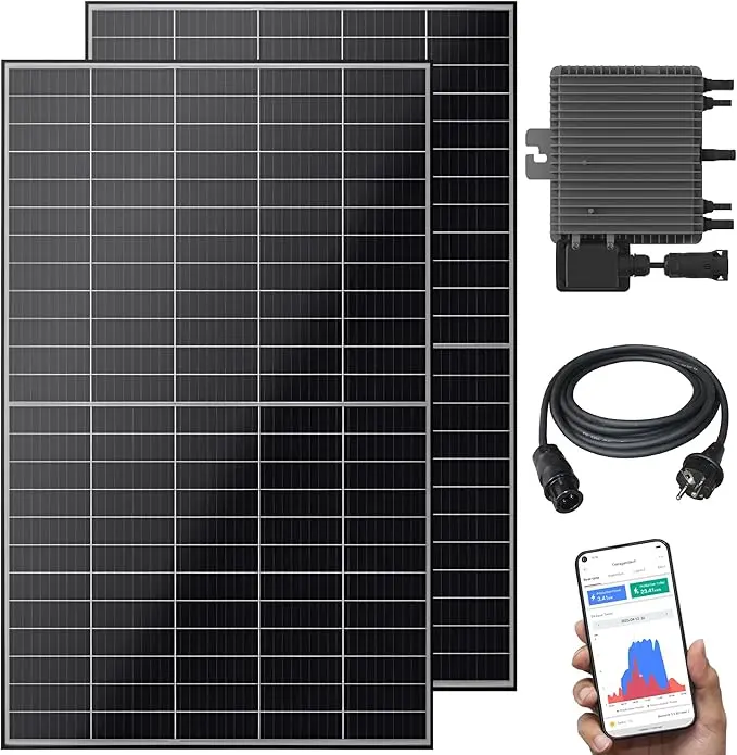 Nachhaltiges Balkonkraftwerk Komplettset von VESKA mit 1000 Watt Modulleistung und smarter WLAN-Überwachung.