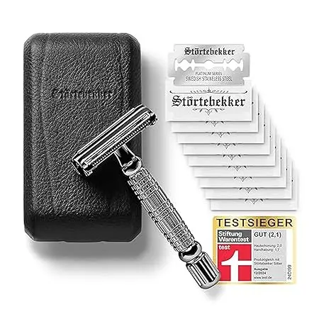 Störtebekker Premium Rasierhobel Hamburg Rasierset mit Leder-Etui und 10 Rasierklingen.