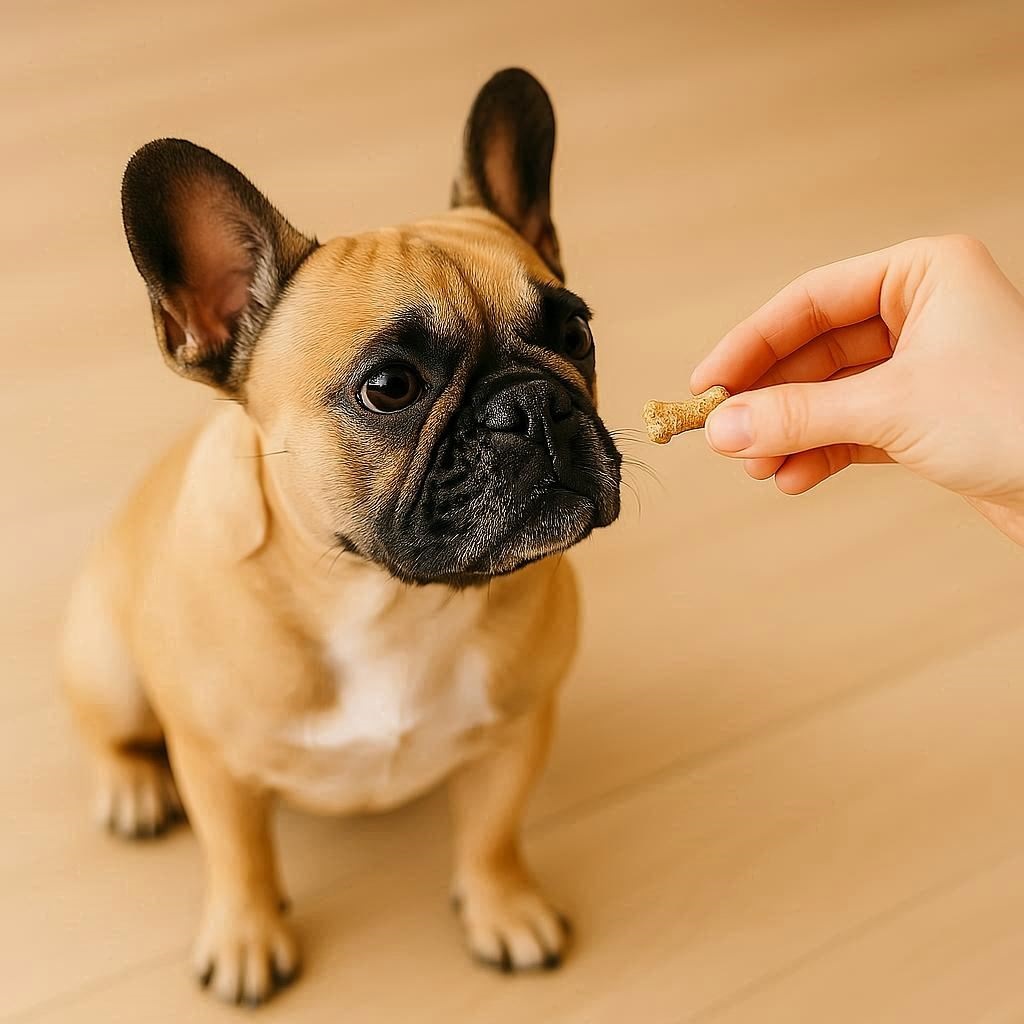 Eine Person gibt einem Hund gesunde Hundesnacks.