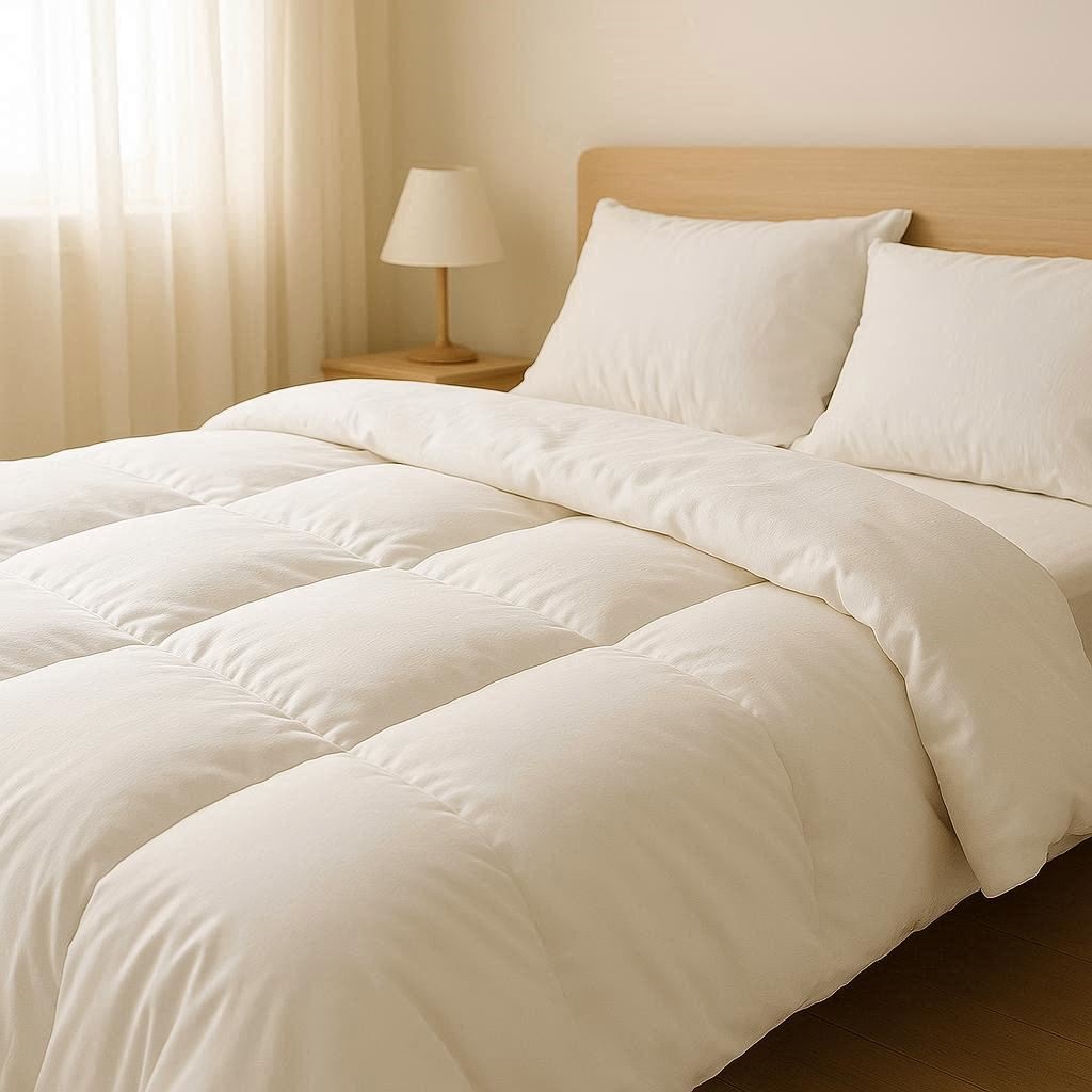 Eine Person liegt unter einer warmen, nachhaltige Bettdecken.