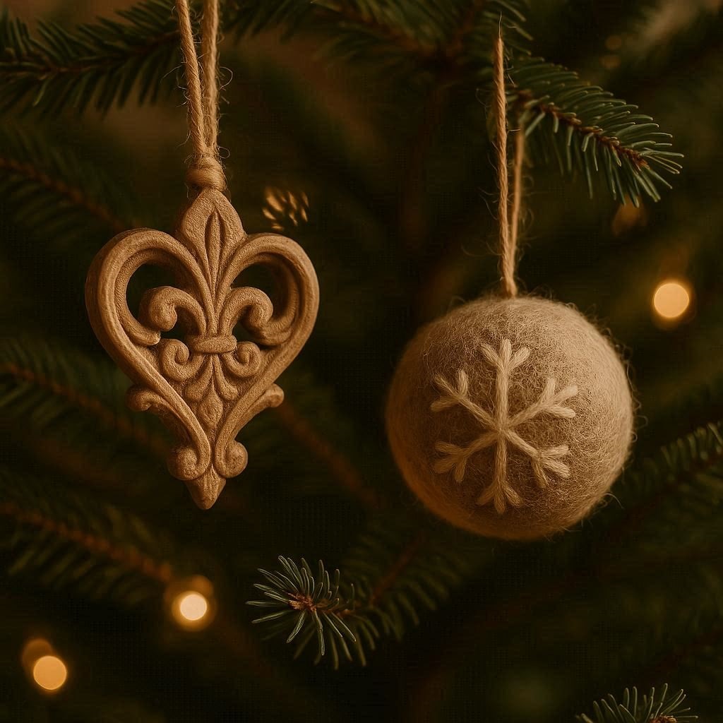 Die hochwertigsten Ideen für nachhaltige Weihnachtsdeko aus Holz und Filz am Baum.