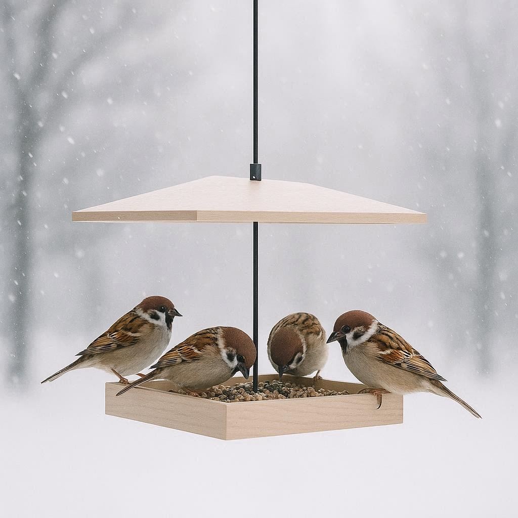 Nachhaltige Vogelfutterhäuser im Vergleich: Hygienische Futterstationen aus FSC-Holz und Metall für die Winterfütterung von Wildvögeln.