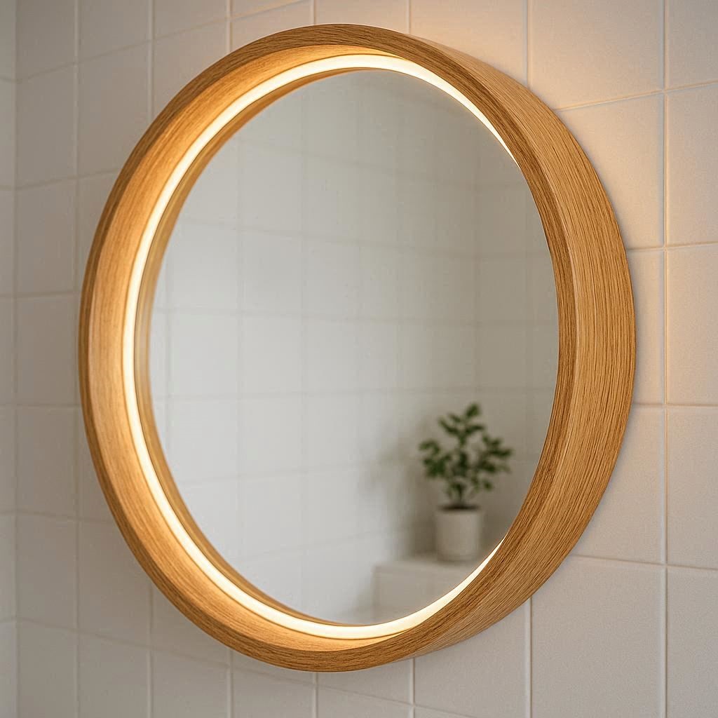 Nachhaltige Badspiegel im Vergleich: 5 Modelle mit Massivholzrahmen und LED-Beleuchtung.