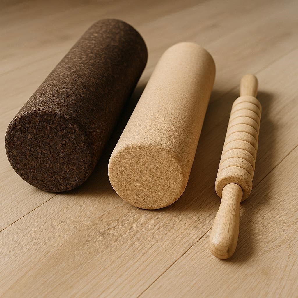Nachhaltige Faszienrollen im Vergleich: 5 schadstofffreie Modelle aus Naturkork, Holz und EPP/EVA.