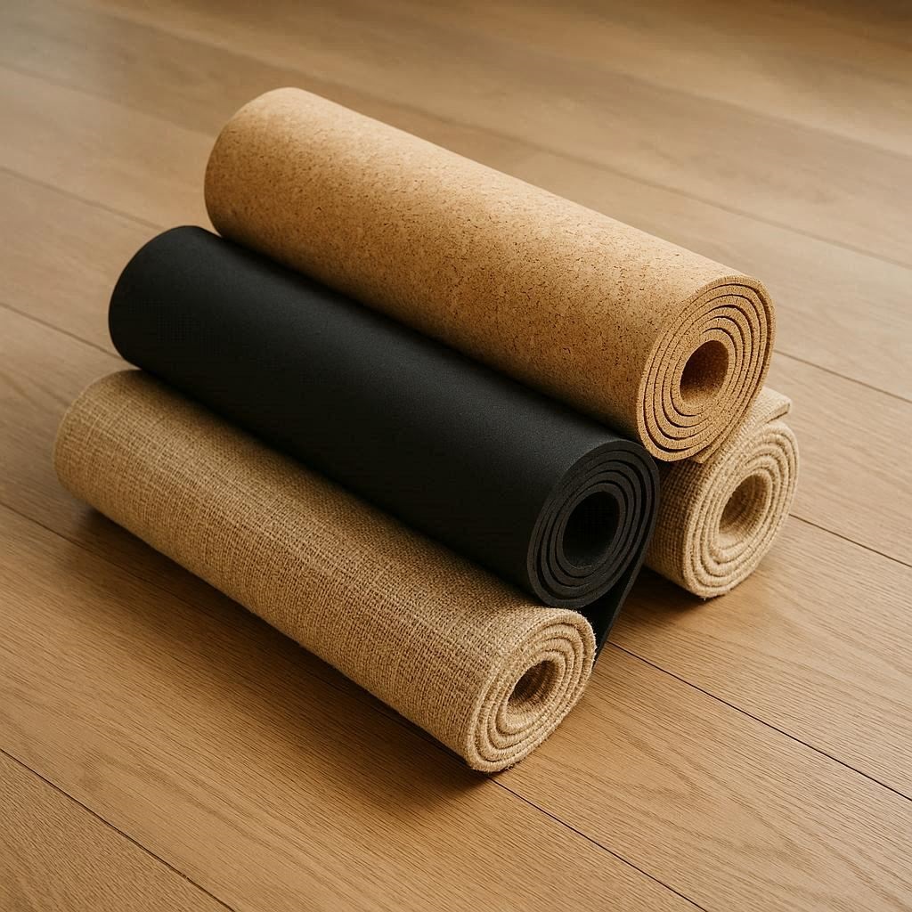 Nachhaltige Yogamatten im Vergleich: 5 schadstofffreie Modelle aus Kork, Naturkautschuk und Jute.
