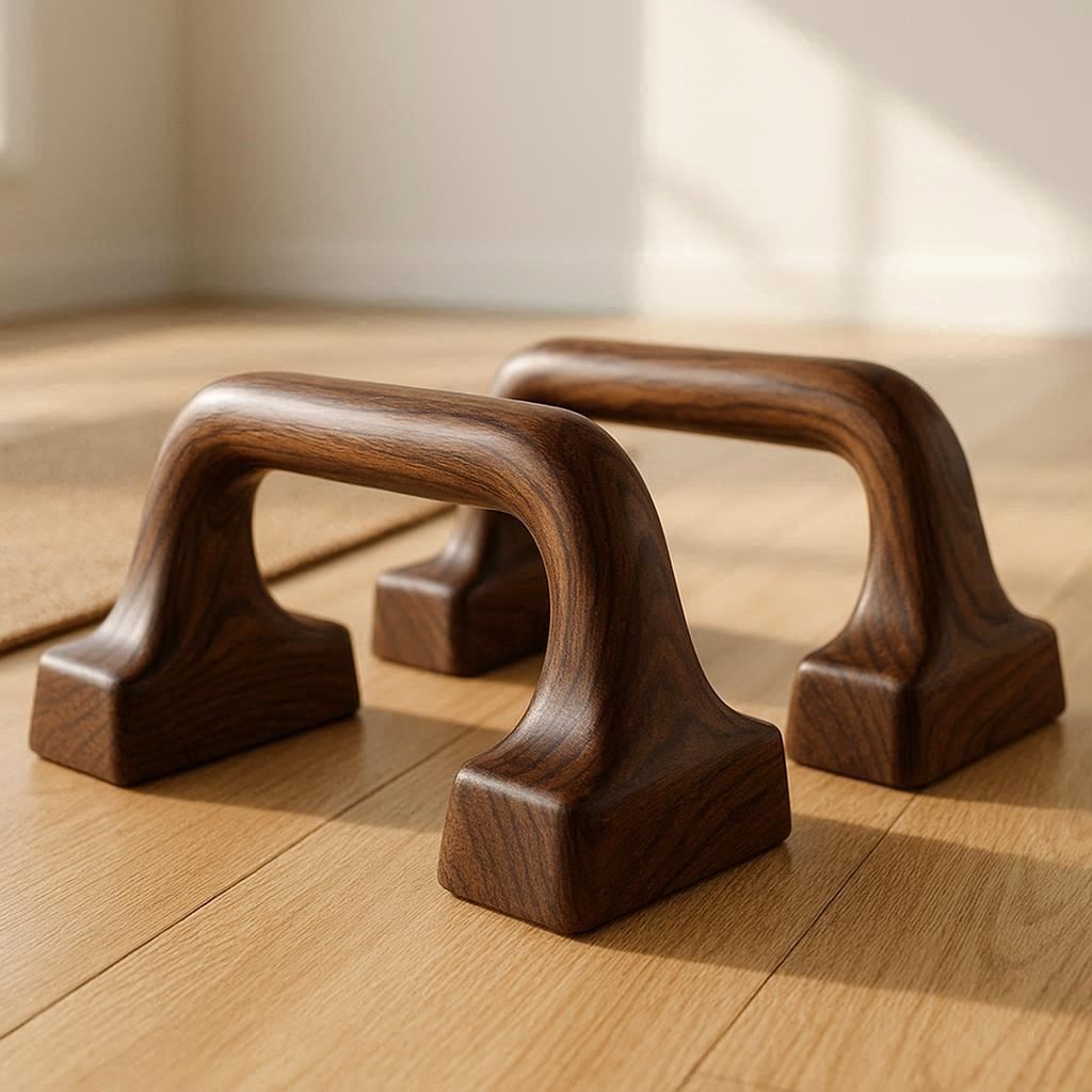 Nachhaltige Liegestützgriffe im Vergleich: 5 hochwertige Modelle aus Massivholz und Kork für gelenkschonendes Training.