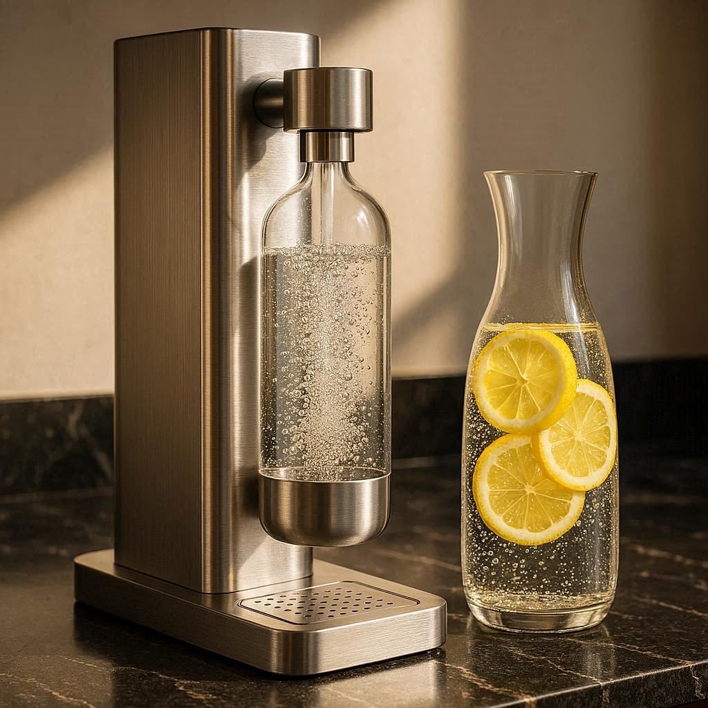 Nachhaltige Wassersprudler im Vergleich: 5 hochwertige Modelle aus Edelstahl und Glas für gesundes Trinkwasser.