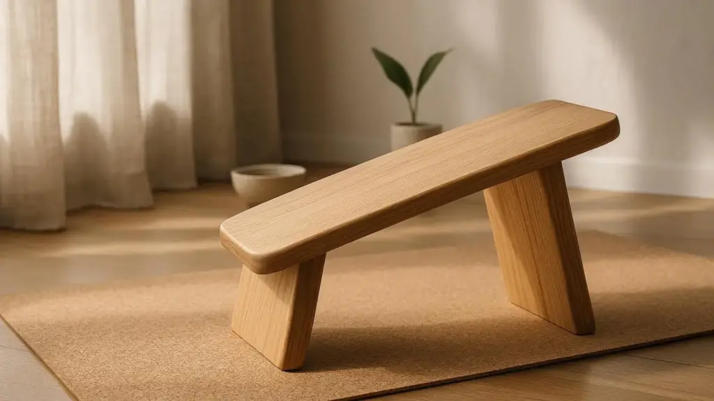 nachhaltige Meditationsbänke im Vergleich: Ein ergonomischer Meditationshocker aus Massivholz für eine aufrechte Haltung.