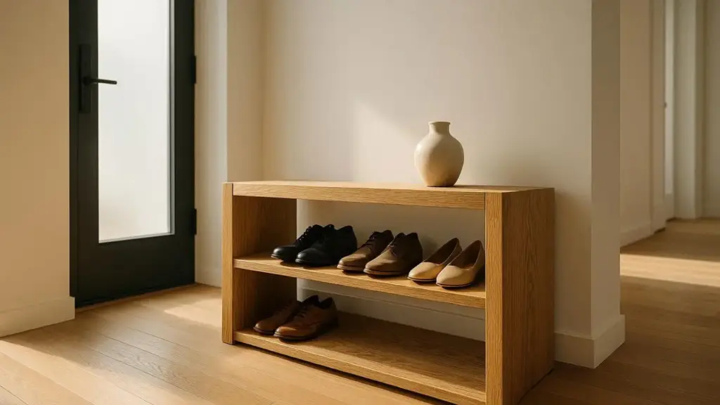 Nachhaltige Schuhregale im Vergleich: Ein stilvolles Modell aus massiver Eiche für ein gesundes Wohnklima.