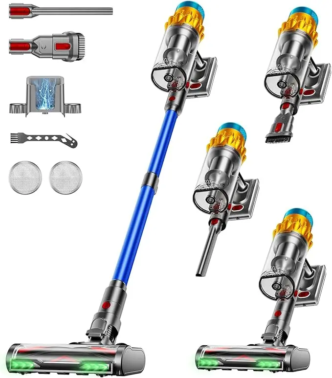 nachhaltige Akku Staubsauger im Vergleich: Der AIDTIPS T18 mit 50 KPA Saugkraft und grüner LED-Beleuchtung.