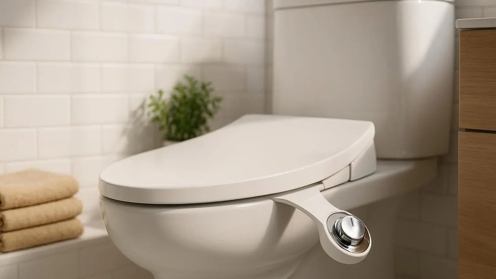 nachhaltige Bidet-Aufsätze im Vergleich: Ein hochwertiger Dusch-WC-Aufsatz zur Reduzierung von Toilettenpapier auf einer modernen Toilette.
