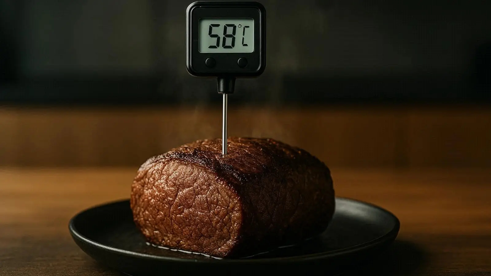 nachhaltige Bratenthermometer im Vergleich: Ein hochwertiges digitales Einstichthermometer aus Edelstahl misst die Kerntemperatur.