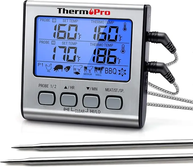  nachhaltige Bratenthermometer im Vergleich: Das ThermoPro TP17 mit zwei Sonden aus Edelstahl und digitalem Display.