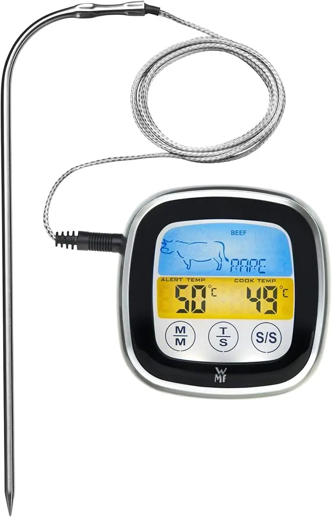 nachhaltige Bratenthermometer im Vergleich: Das WMF BBQ Digitalthermometer mit Touch-Display und Edelstahl-Sonde.