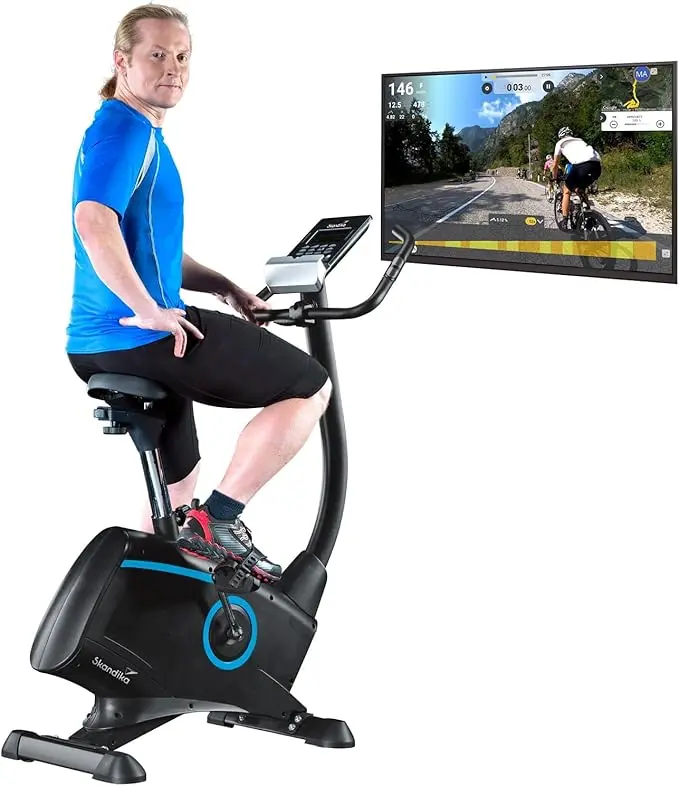 nachhaltige Ergometer im Vergleich: Das Skandika Atlantis Cardiobike mit stromlosem Antrieb in Schwarz.