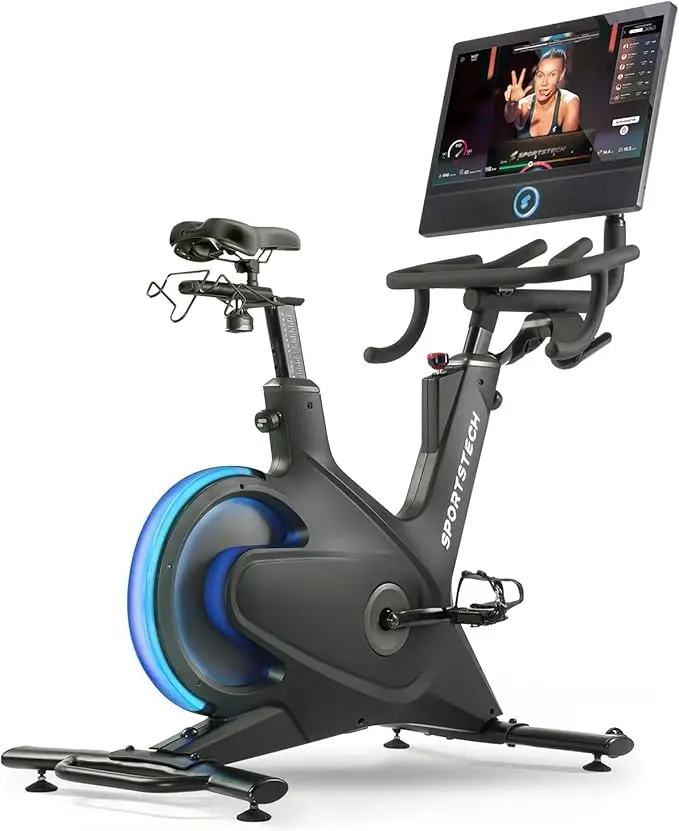 nachhaltige Ergometer im Vergleich: Das Sportstech sBike mit 21,5 Zoll Touchscreen und LED-Technologie.