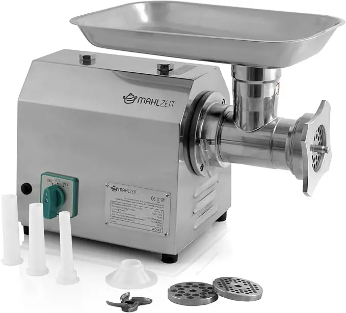 nachhaltige Fleischwölfe im Vergleich: Der Mahlzeit Profi-Fleischwolf aus massivem Edelstahl in Gastro-Qualität.