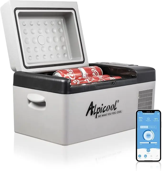 nachhaltige Kompressor Kühlboxen im Vergleich: Die kompakte Alpicool C20 mit Climate Pledge Friendly Zertifizierung.