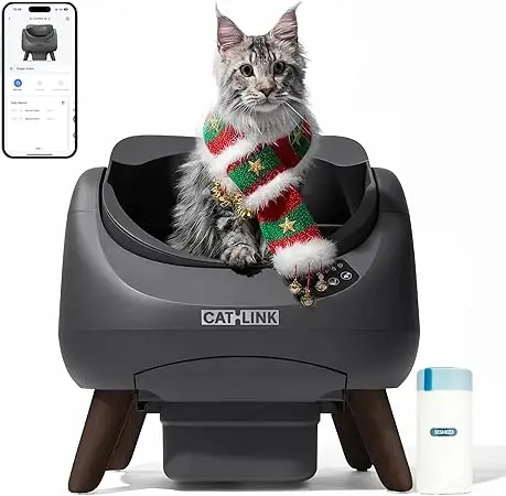 nachhaltige selbstreinigende Katzentoiletten im Vergleich: Das CATLINK Open X Modell mit XXL-Einstieg und 12L Behälter.