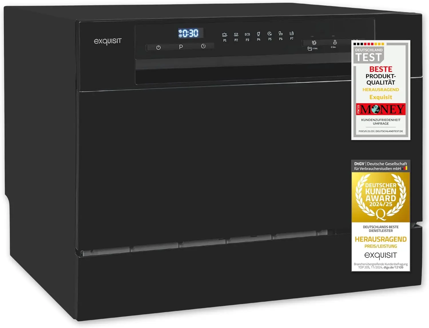 Der schwarze Exquisit Tischgeschirrspüler als effiziente Lösung für kleine Küchen und Tiny Houses.