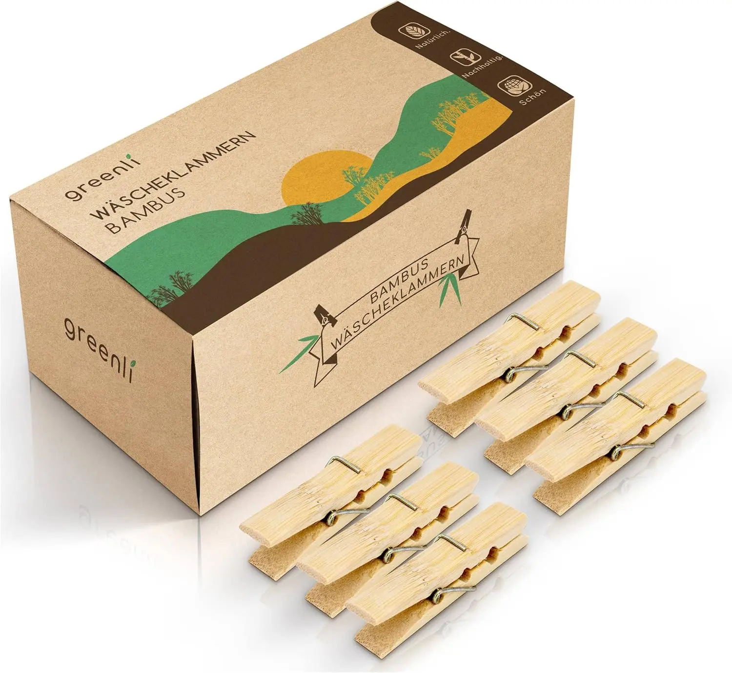 Die nachhaltigen Wäscheklammern von greenli aus Bambus als plastikfreie Alternative für Umweltbewusste.