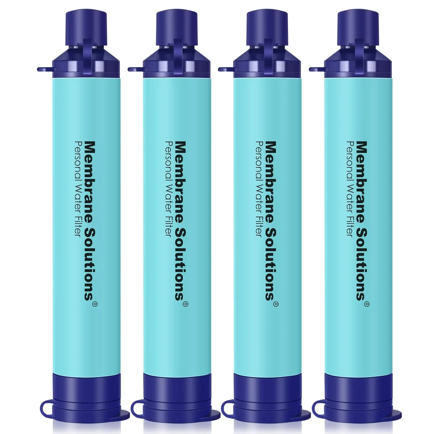 Ein blauer Membrane Solutions Wasserfilter-Strohhalm zur direkten Filtration von Trinkwasser.