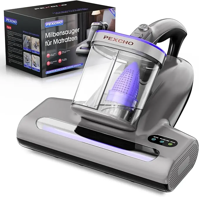 Der PEXCHO PM600 Matratzensauger im Einsatz mit Echtzeit-Sensorik für eine allergenfreie Umgebung.