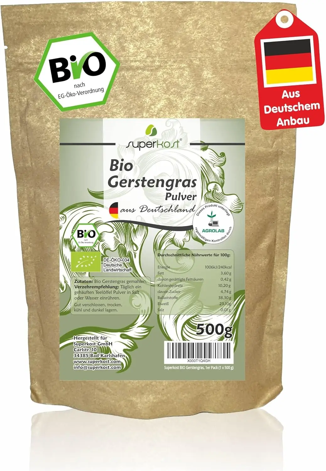 Das Bio-Gerstengras von Superkost als nachhaltige Bio-Graspulver-Lösung mit bayerischem Herkunftsnachweis.