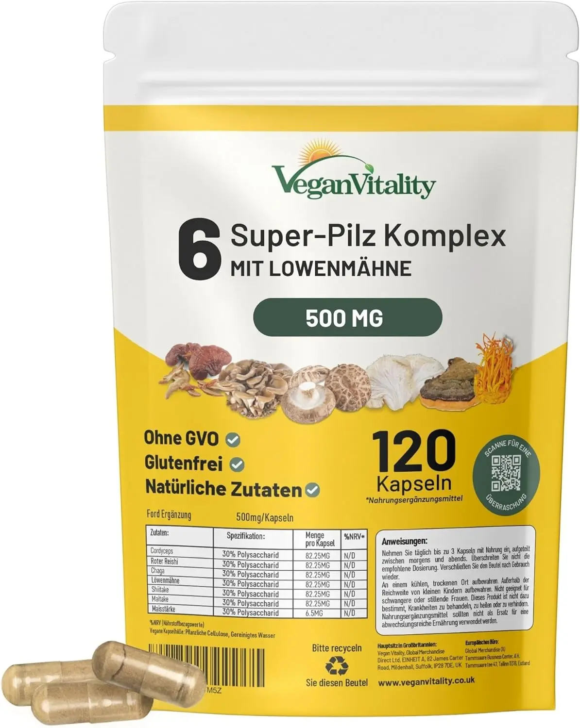 Der Vegan Vitality Pilz Komplex als hochdosierte und nachhaltige Vitalpilze Alternative für das Wohlbefinden.