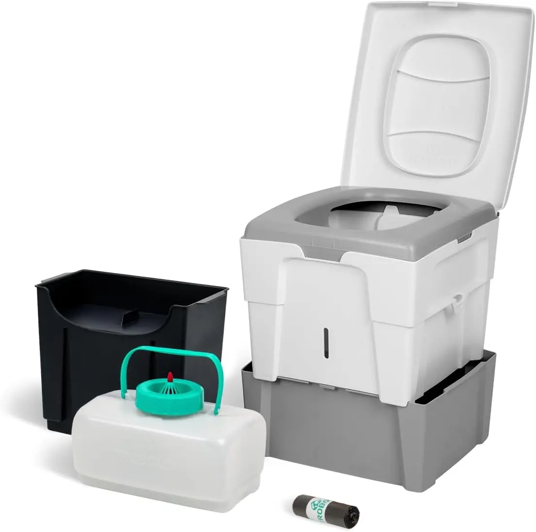 Die graue TROBOLO WandaGO als höhenverstellbare und nachhaltige Trenntoiletten Lösung für den Van.