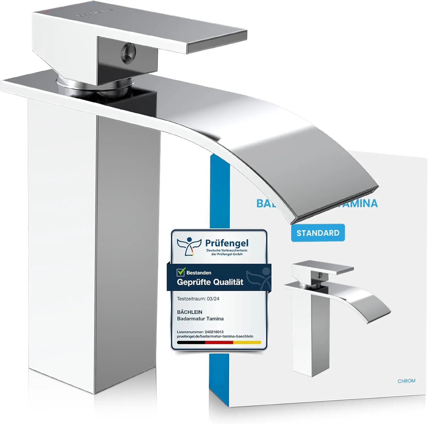 Ein detaillierter Check zeigt, wie die nachhaltige Badarmaturen Lösung von Bächlein durch zertifizierte DVGW-Bauteile und ein weiches Wasserfall-Design überzeugt.