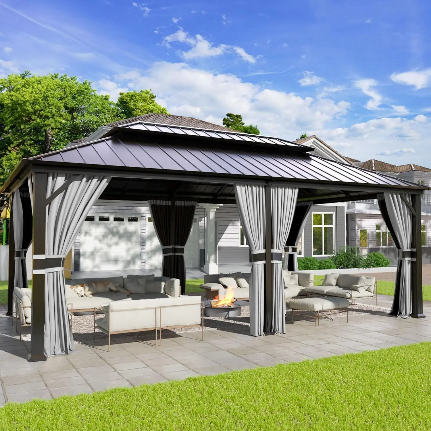 Ein fachlicher Check zeigt den UDPATIO Hardtop Pavillon als langlebige Lösung für nachhaltige Pavillons mit verzinktem Stahldach und 317 kg Gesamtgewicht.