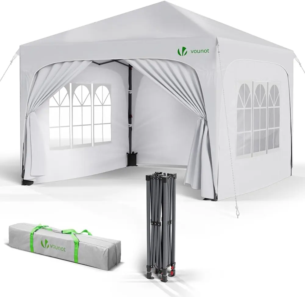 Ein technischer Check zeigt den VOUNOT Faltpavillon mit 4 Seitenteilen als mobile Lösung für nachhaltige Pavillons mit hohem UV-Schutz.