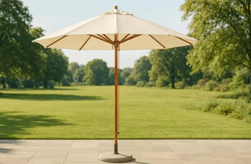 Ein fachlicher Vergleich zeigt hochwertige nachhaltige Sonnenschirme aus Massivholz, die durch ihre Bauweise und Größe optimalen Schutz im Garten bieten.