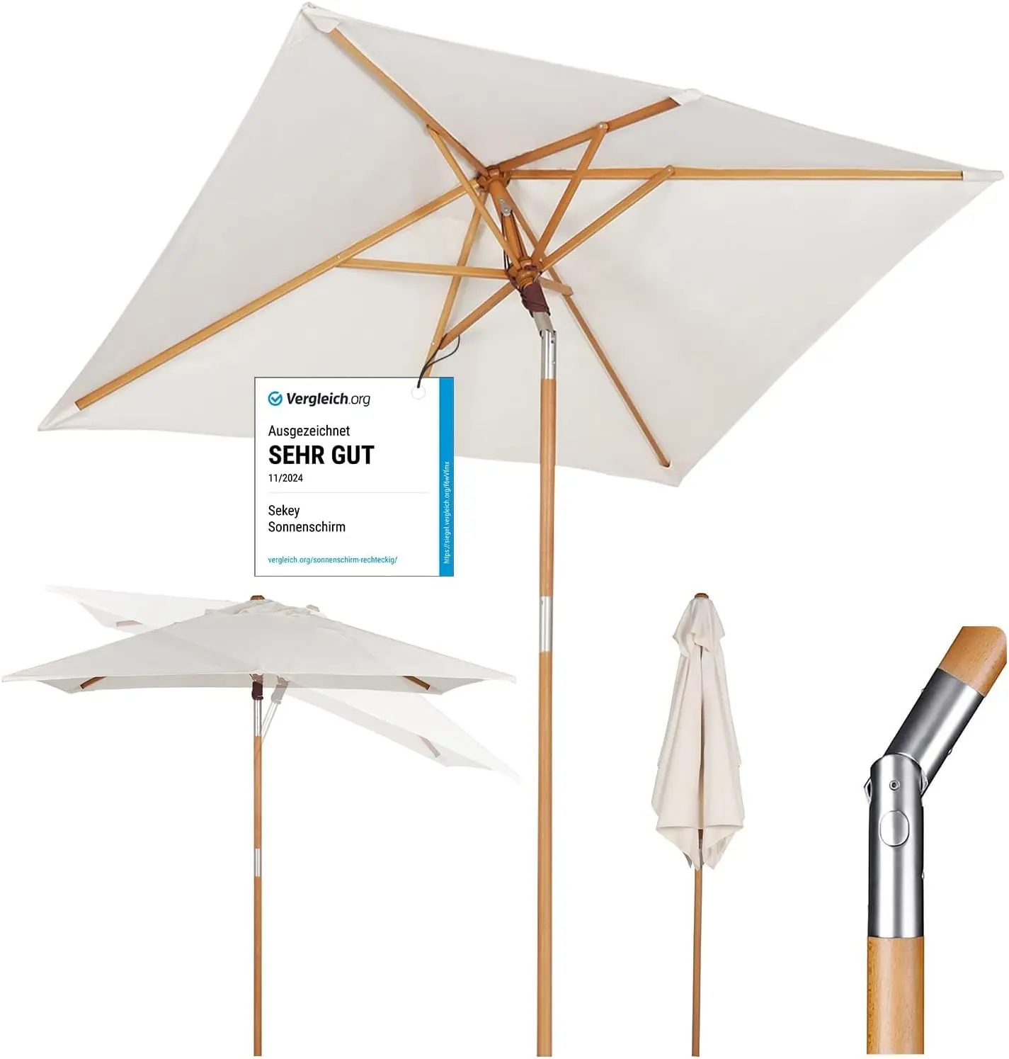 Ein detaillierter Check zeigt, wie rechteckige nachhaltige Sonnenschirme von Sekey durch Massivholz und GRS-Zertifizierung optimalen Schutz auf dem Balkon bieten.