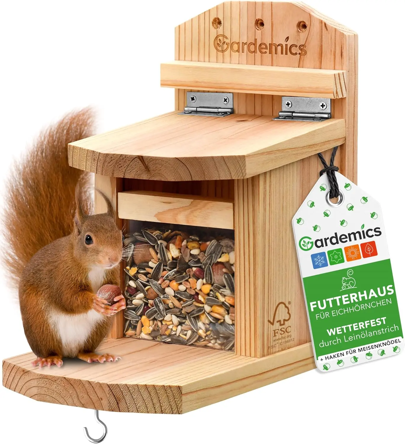 Ein fachlicher Vergleich zeigt, wie nachhaltige Eichhörnchen Futterstationen von Gardemics aus massivem Holz und natürlicher Beschichtung eine sichere Nahrungsquelle bieten.