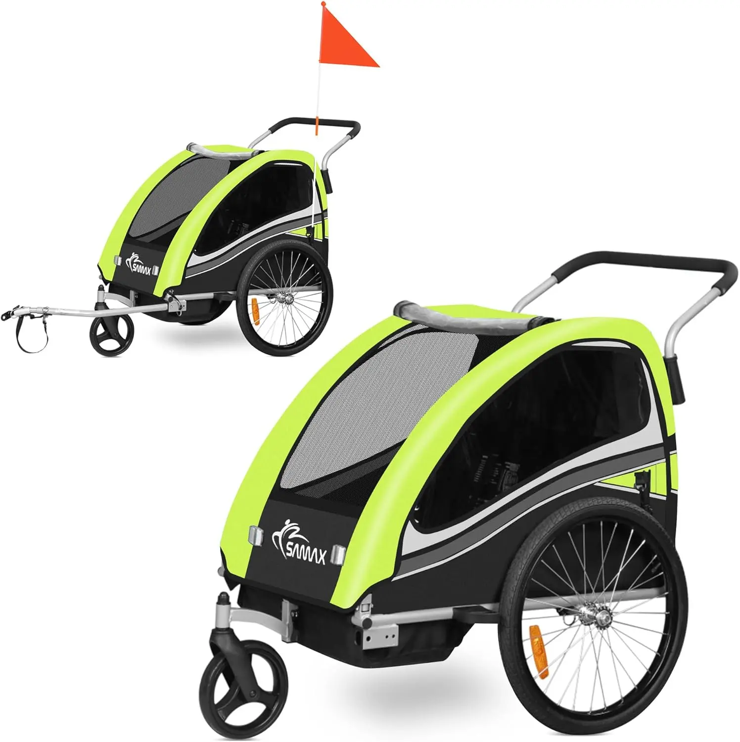 Ein fachlicher Vergleich zeigt, wie nachhaltige Kinderfahrradanhänger von SAMAX durch einen stabilen Stahlrahmen und eine gefederte Hinterachse überzeugen.