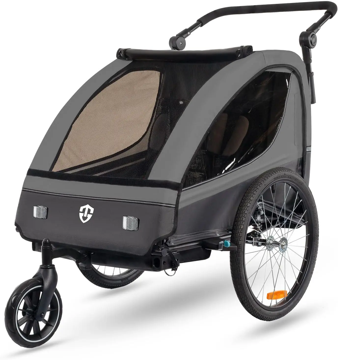 Ein fachlicher Vergleich zeigt, wie nachhaltige Kinderfahrradanhänger von Tiggo durch eine Hinterachsfederung und ein 360° Buggy-Rad überzeugen.