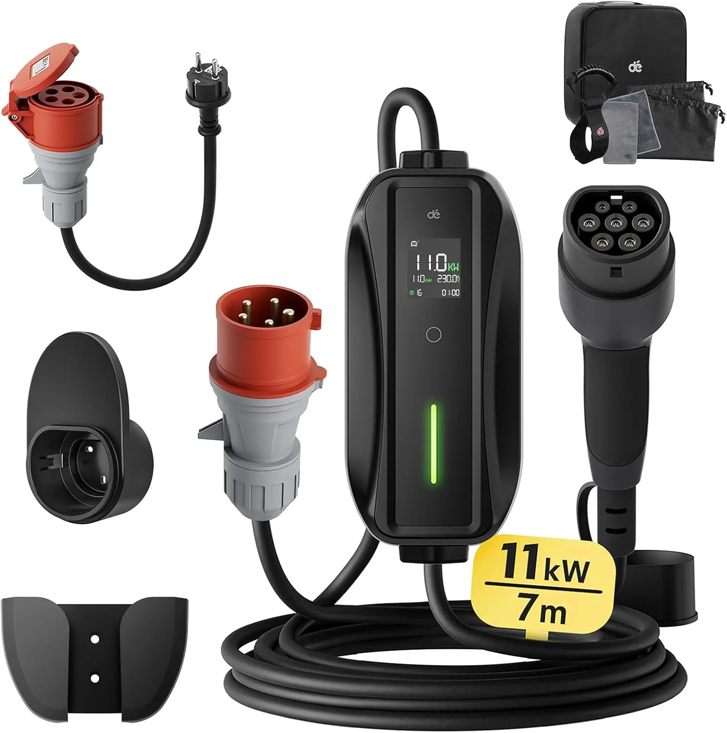Ein fachlicher Vergleich zeigt, wie nachhaltige mobile Wallboxen von dé durch recycelte Materialien und eine schnelle 11-kW-Ladetechnik überzeugen.