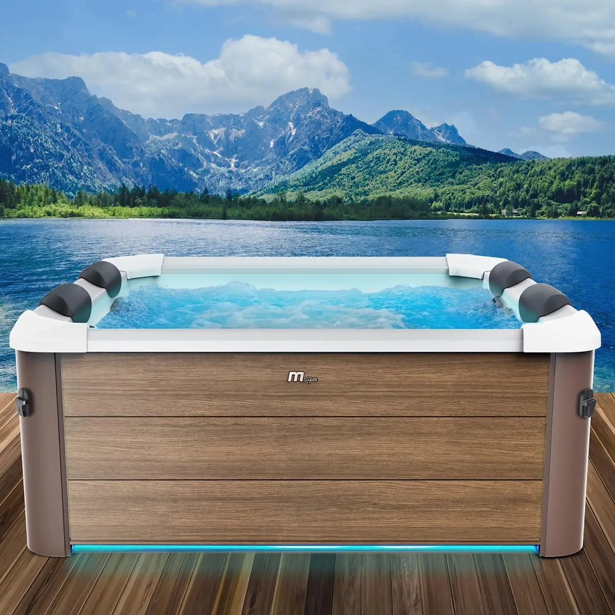 Ein luxuriöser Whirlpool von BRAST mit fester Außenwand und moderner LED-Beleuchtung bietet eine energieeffiziente Erholung im eigenen Garten.