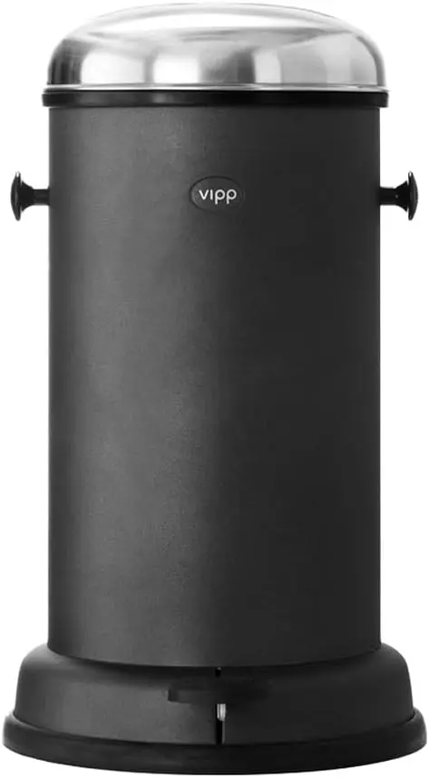 Ein fachlicher Vergleich zeigt den VIPP 15 Treteimer als nachhaltige Mülleimer aus Metall mit Inneneimer aus galvanisiertem Stahl.