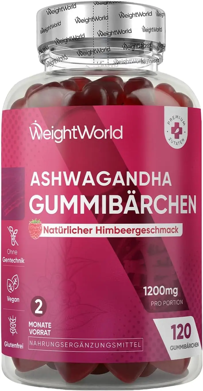 Ein fachlicher Vergleich zeigt das nachhaltiges Ashwagandha von WeightWorld als vegane Gummies mit natürlichem Himbeergeschmack